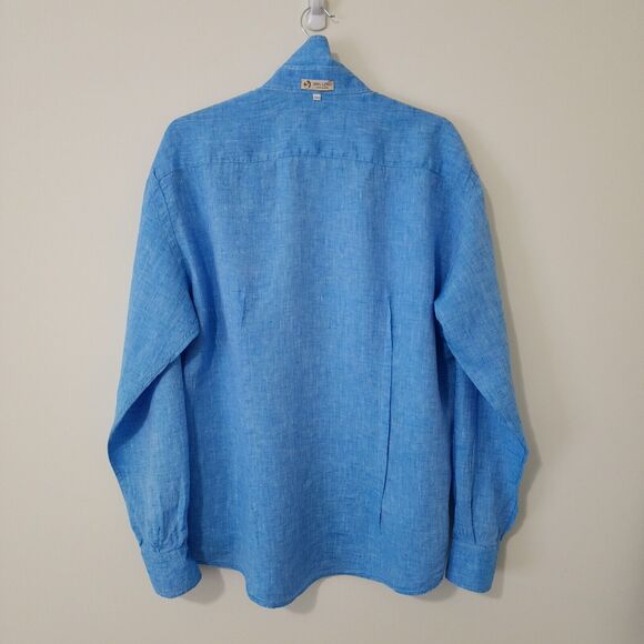 Men's Linen Button-Down Shirt Made in Italy Heather Blue Long Sleeve Size XXL - Picture 4 of 10